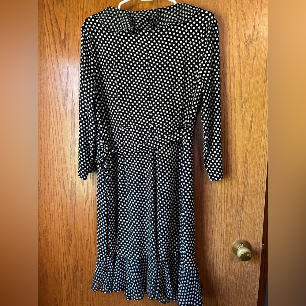 Tommy Hilfiger Womens Black Chiffon Polka Dot Wrap Tie 12 3/4 Sleeve EUC - Picture 4 of 8